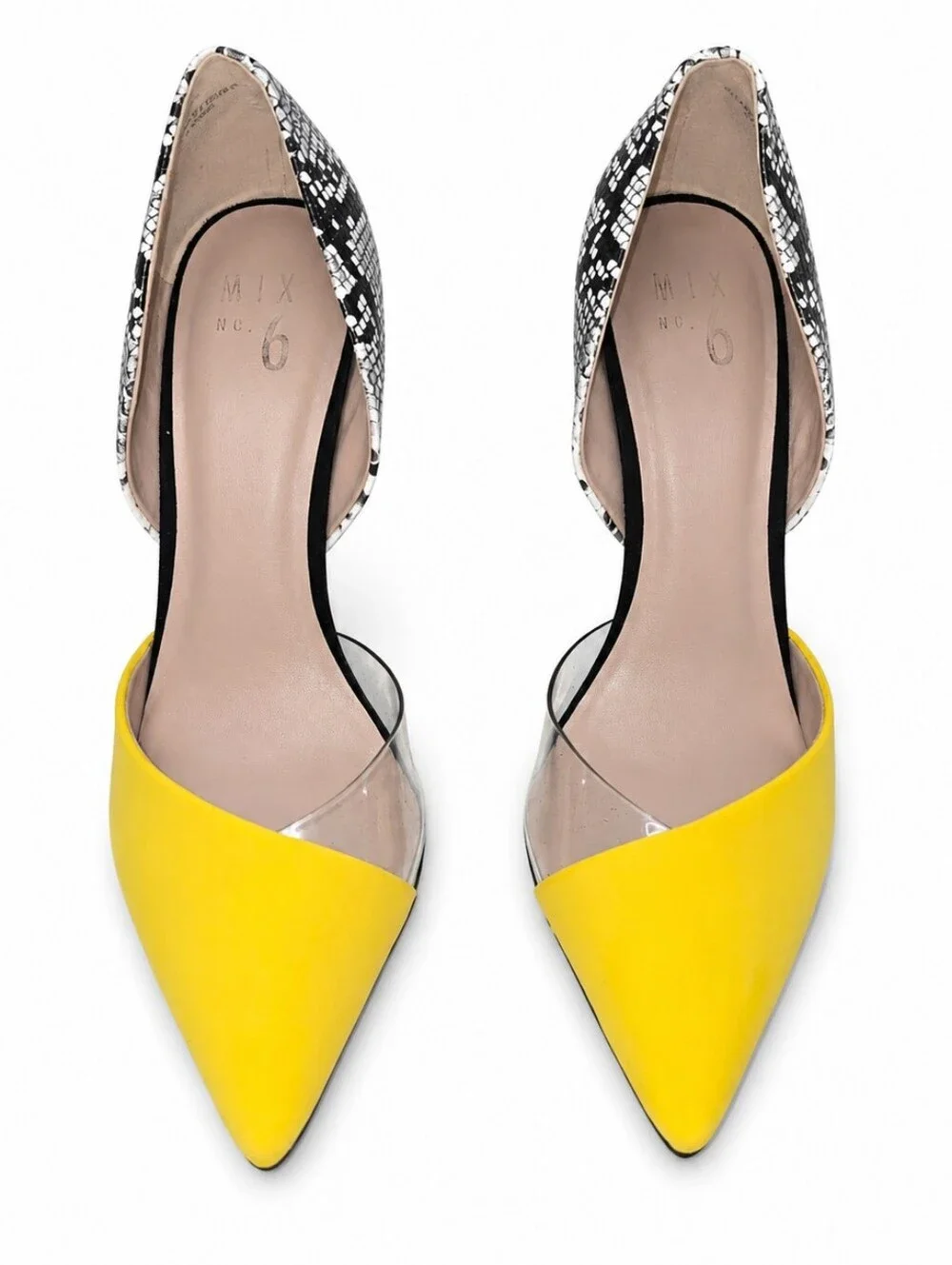 Mix No. 6 DSW Yellow Snake Print Clear Panel Heels - Size 10